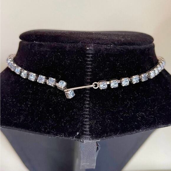Vintage Necklace Baby Blue Rhinestone 13" Choker Vtg Costume Jewelry M03 - Picture 4 of 7